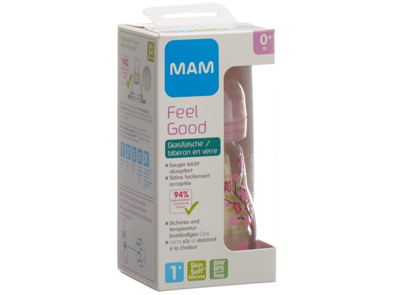MAM Biberon Verre Feel Good 170mL - Chauffable, Stérilisable, Ergonomique -  Pharma360